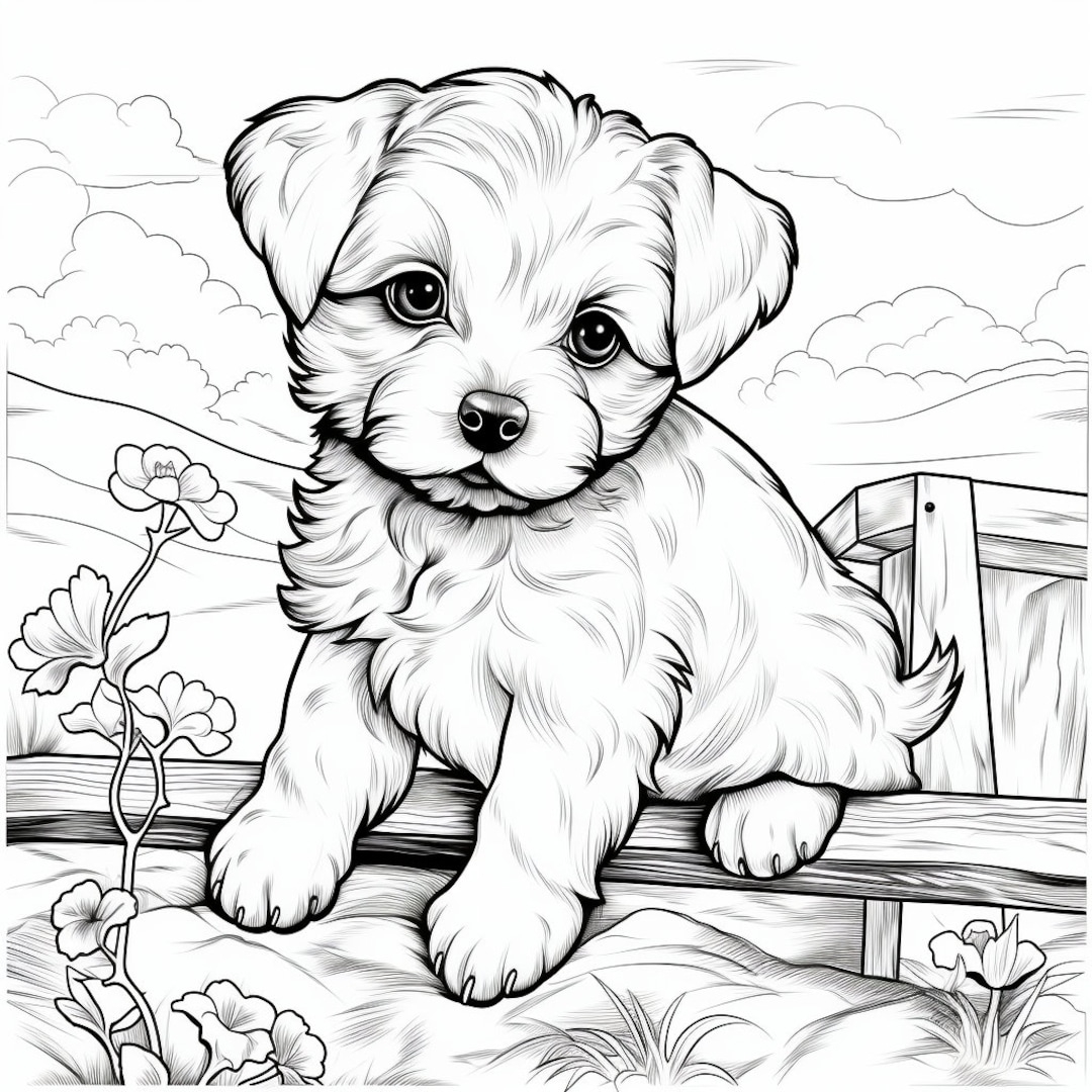 Set Of 12 Cute Puppy Coloring Pages Etsy