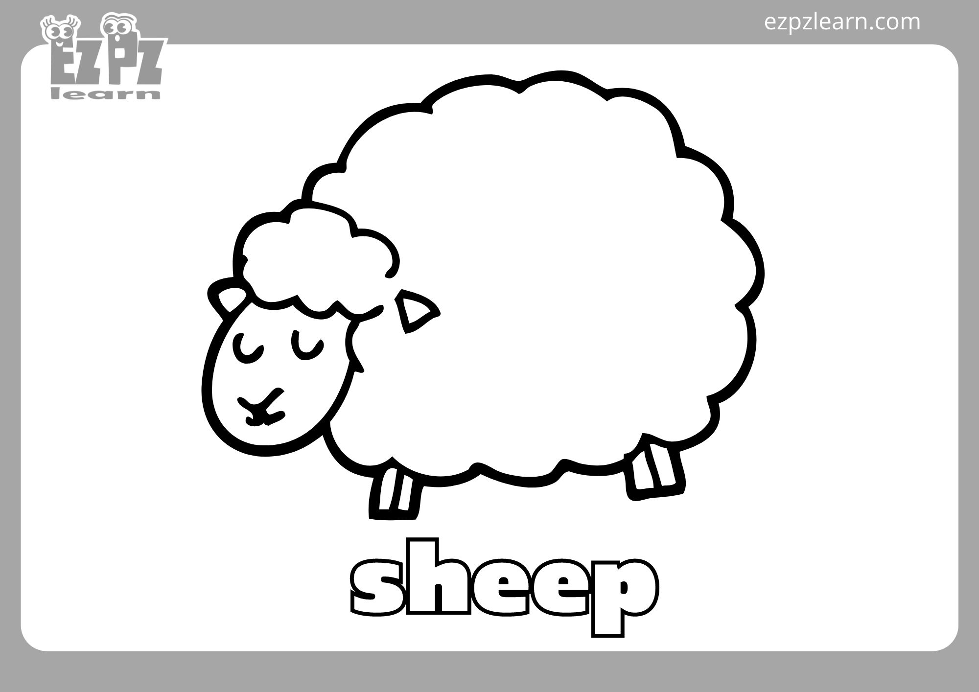 Sheep Flashcard Coloring Page For Kindergarten And Preschool Students Ezpzlearn