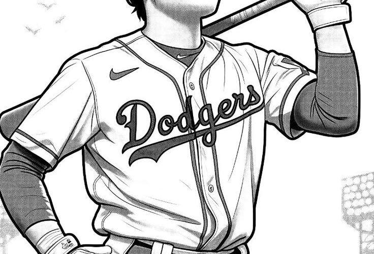 Shohei Ohtani LA Dodgers Baseball Player Fun And Detailed Coloring Page For Kids