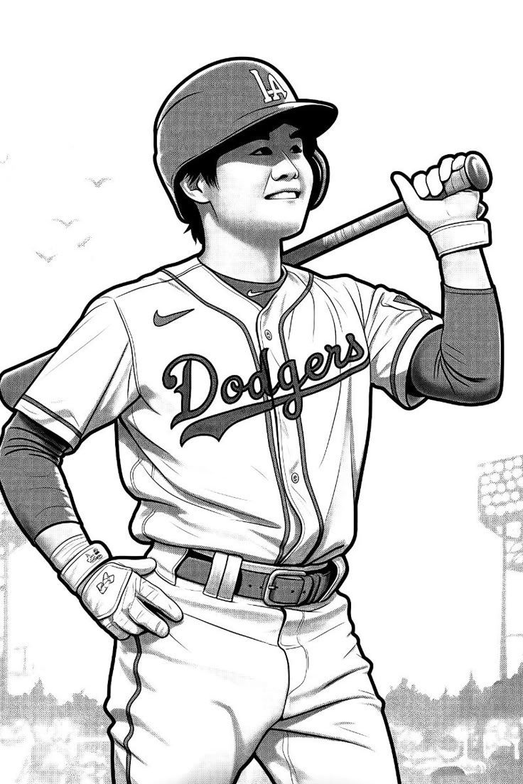Shohei Ohtani LA Dodgers Baseball Player Fun And Detailed Coloring Page For Kids Shohei Ohtani LA Dodgers Baseball Player Fun And Detailed Coloring Page For Kids