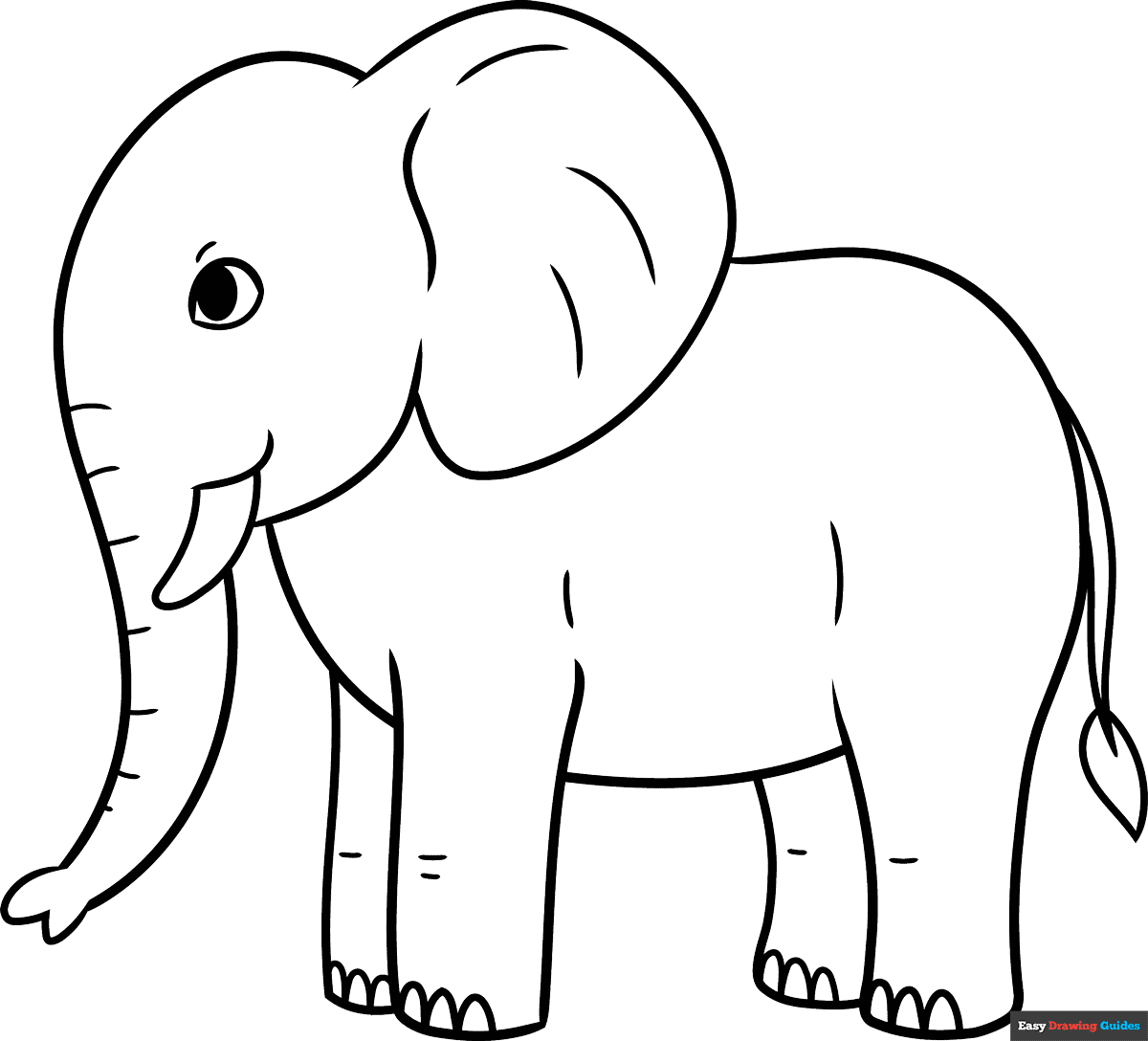 Simple Elephant Coloring Page Easy Drawing Guides