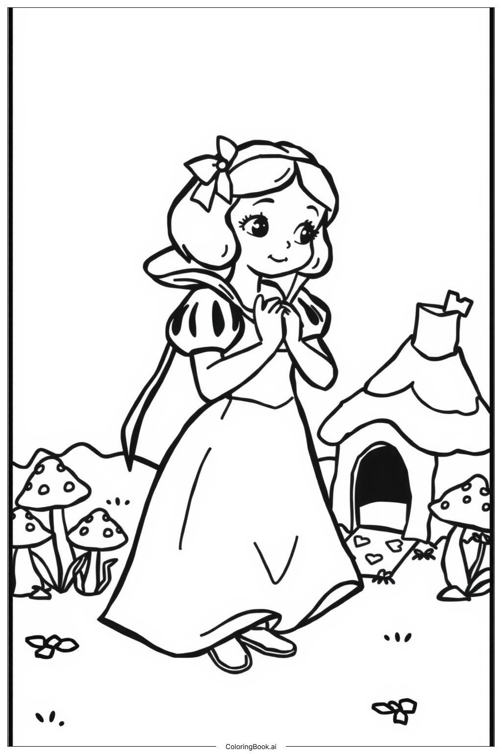 Snow White Discovering The Dwarfs Cottage Coloring Page Free PDF PNG Printable Snow White Discovering The Dwarfs Cottage Coloring Page Free PDF PNG Printable