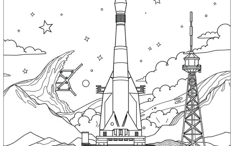 Space Rocket Launch Coloring Page Free PDF PNG Printable