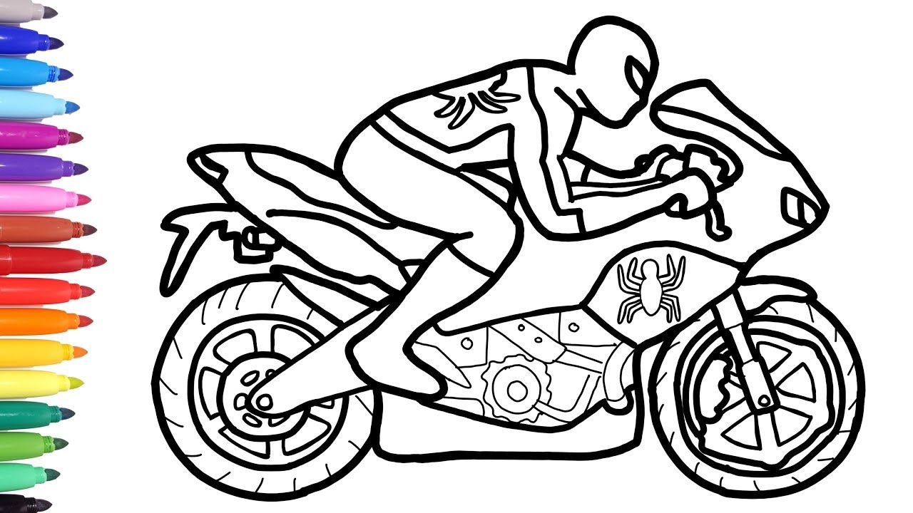 Spiderman Motorcycle Coloring Pages Superheroes Motorbike Bike Coloring Video For Kids YouTube