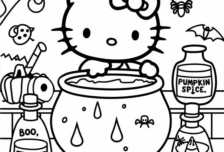 Spooky Sweet HELLO KITTY HALLOWEEN COLORING PAGES