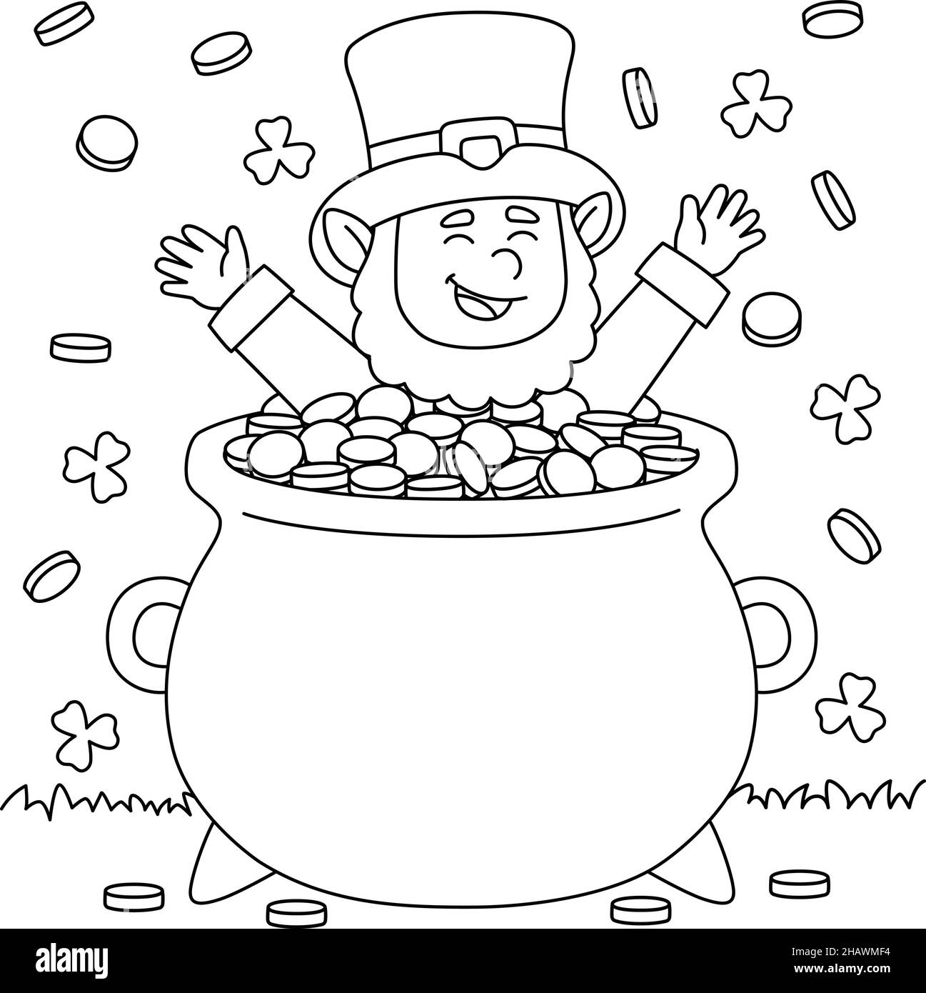 St Patricks Day Leprechaun Coloring Page For Kids Stock Vector Image Art Alamy