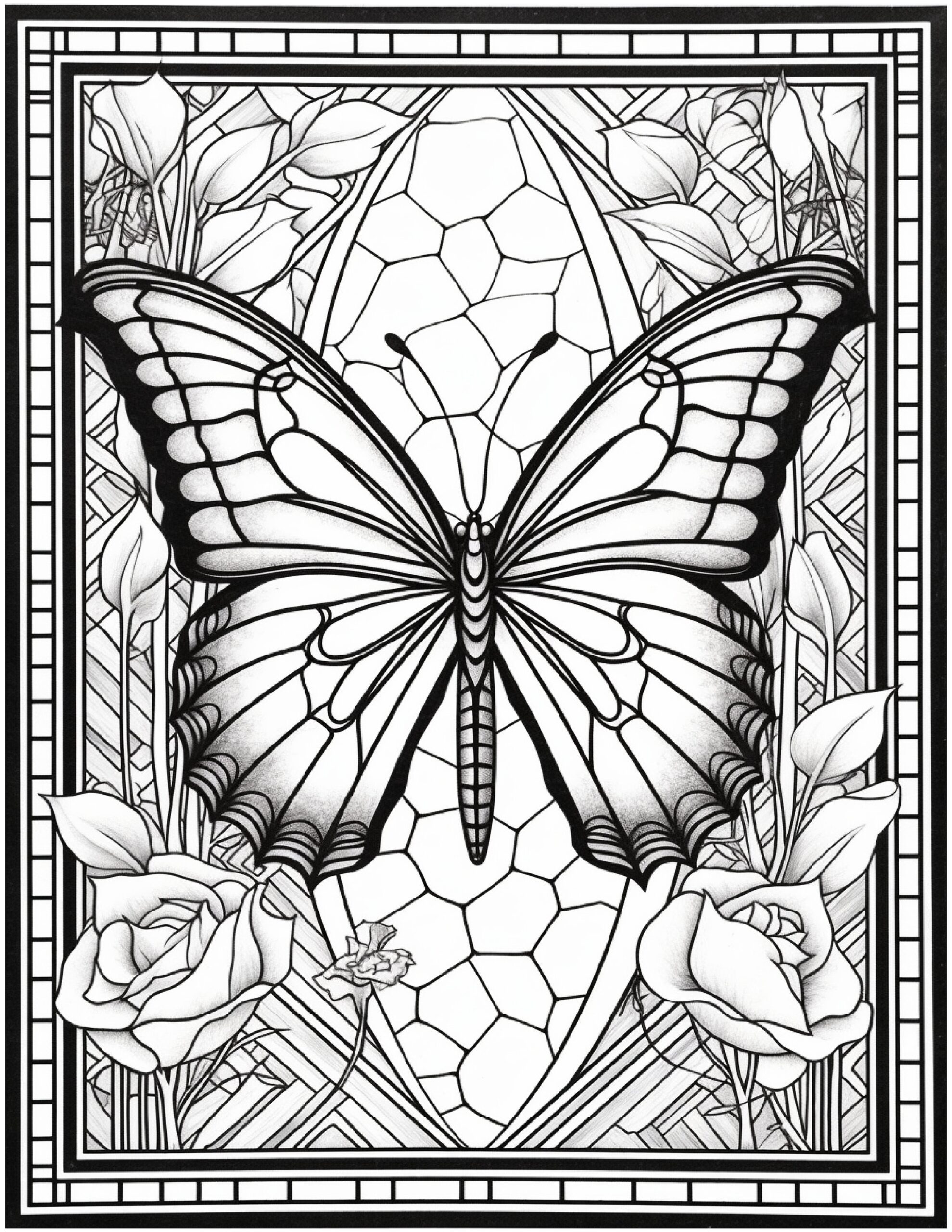 Stained Glass Butterfly Coloring Book 100 Pages Adults Kids digital Download Etsy