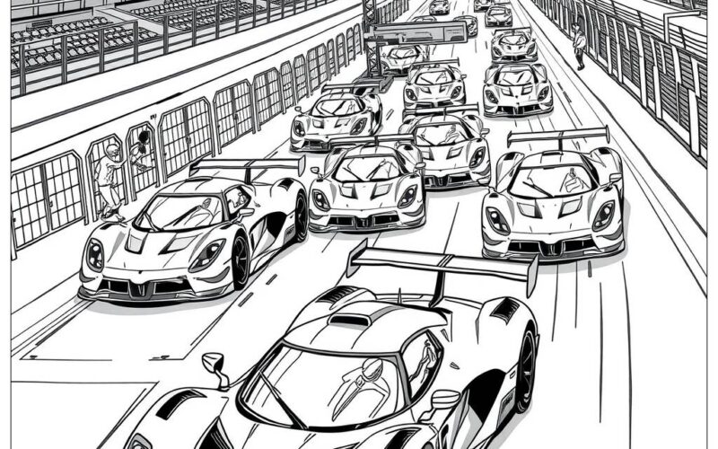 Supercar Ultimate Race Competition Coloring Page Free PDF PNG Printable