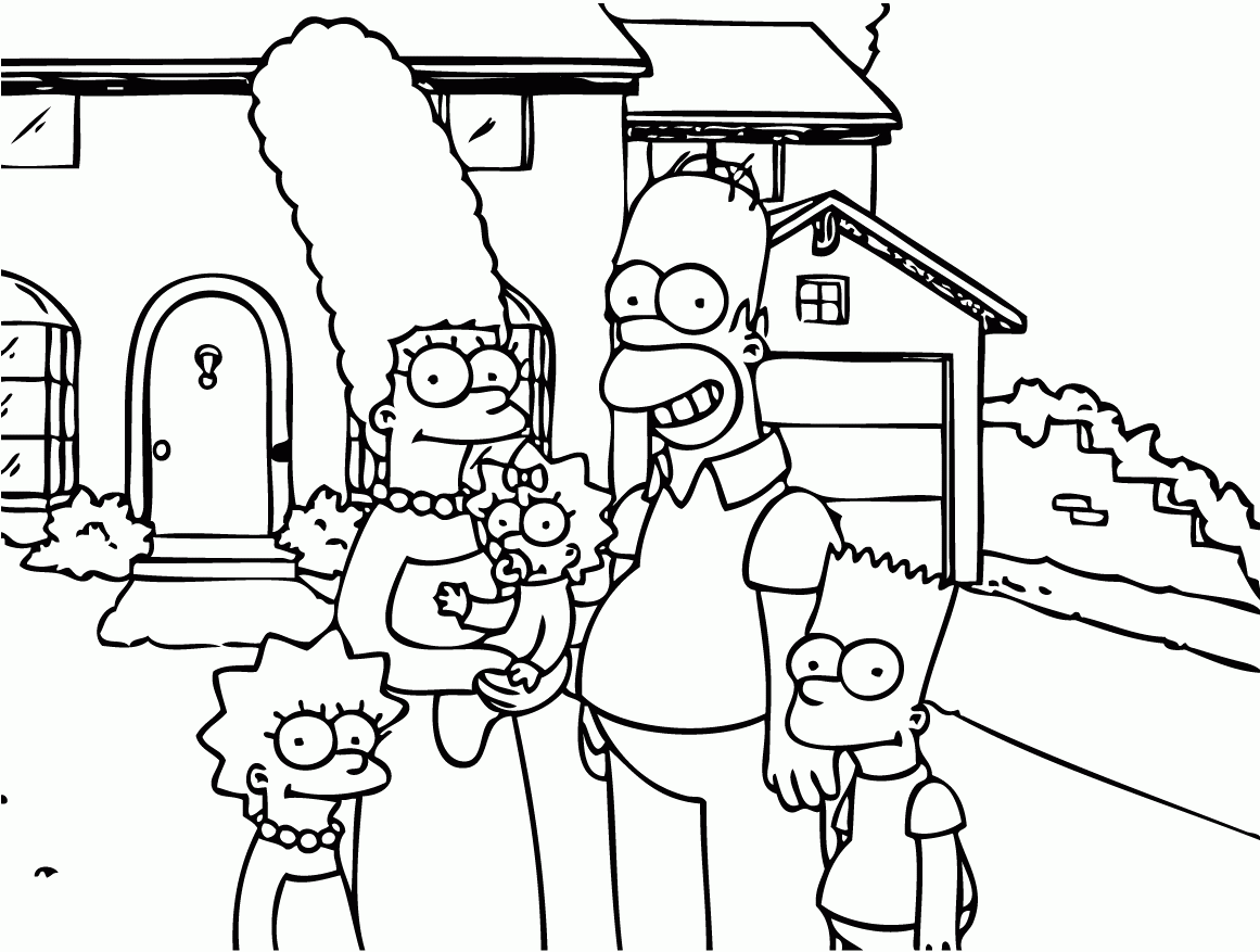 The Simpsons In Front Of Their House The Simpsons Coloring Pages