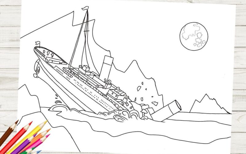 Titanic Sinking Printable Coloring Page Etsy