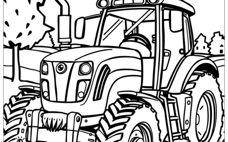 Tractor Farm Morning Coloring Page Free PDF PNG Printable