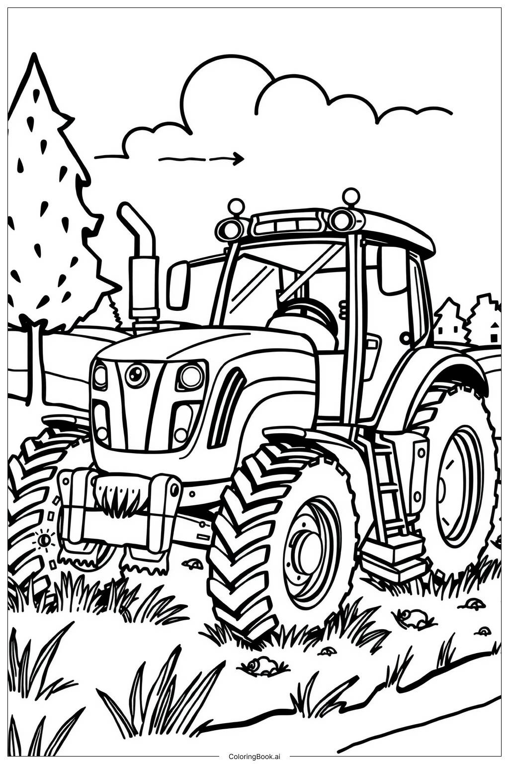 Tractor Farm Morning Coloring Page Free PDF PNG Printable 