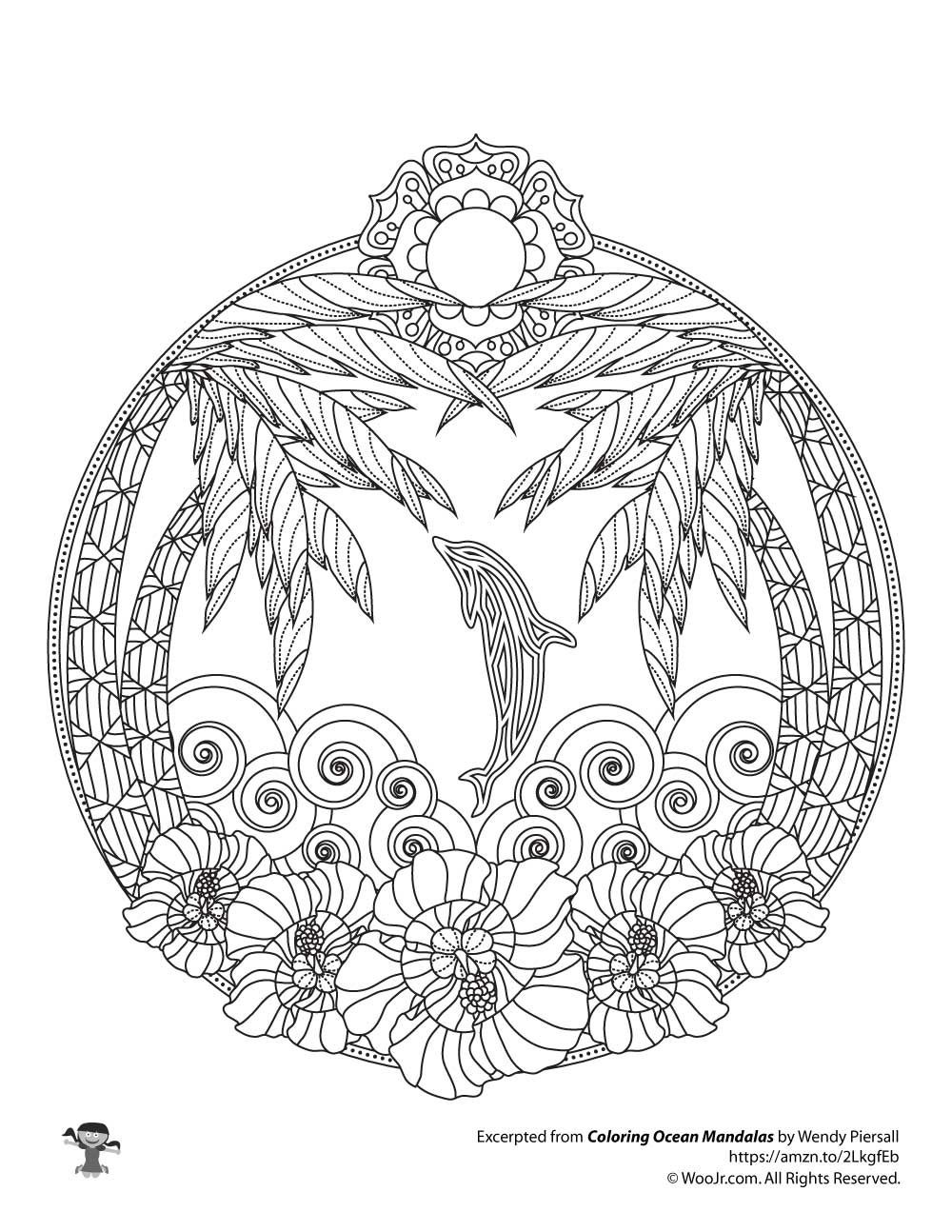 Tropical Beach And Dolphin Ocean Mandala Adult Coloring Page Woo Jr Kids Activities Children s Publishing