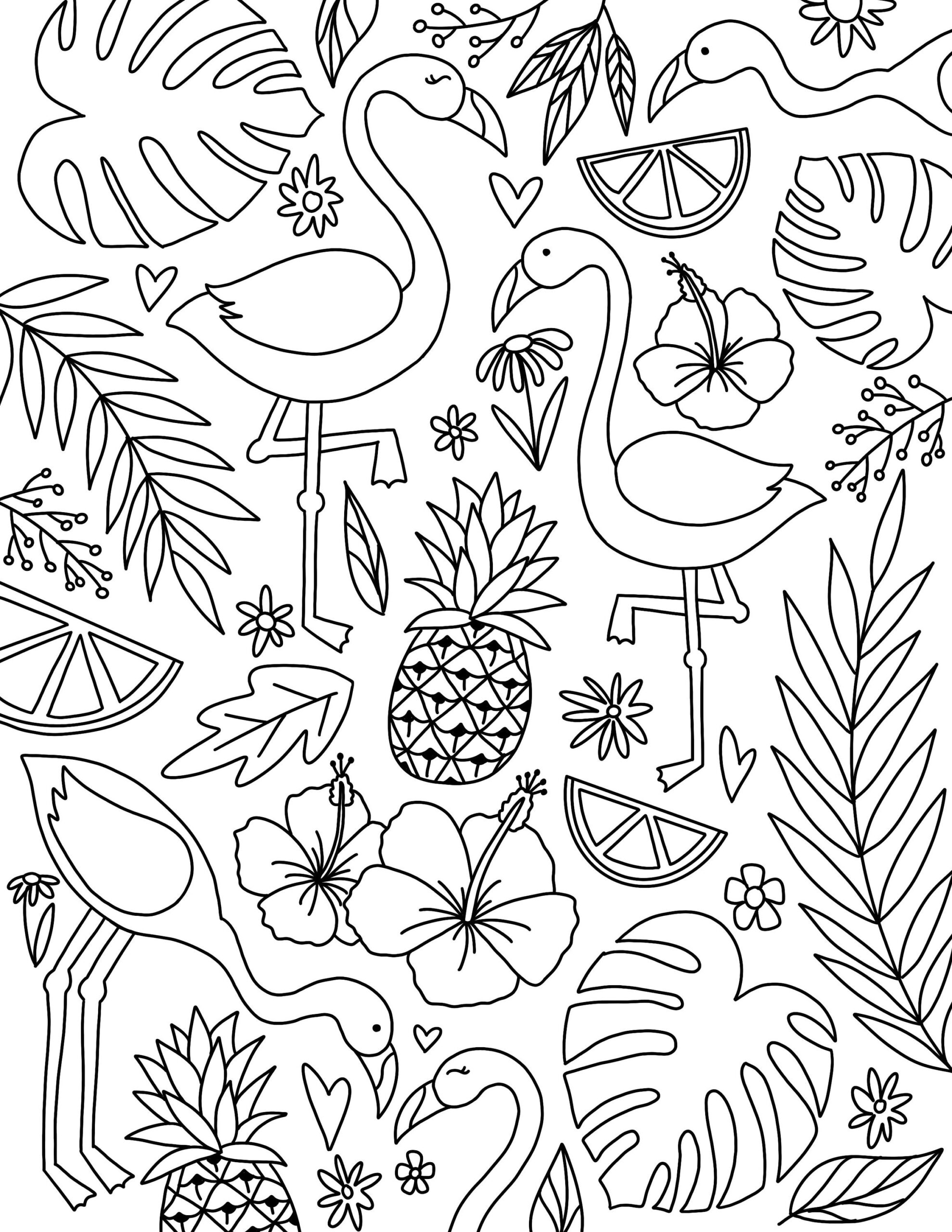 Tropical Flamingo Coloring Pages Instant Download Etsy