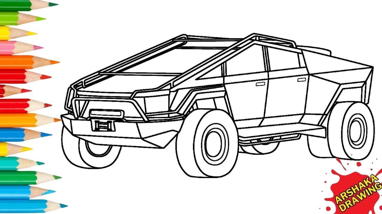 Tuned Tesla Cybertruck Coloring Page Easy Step By Step How To Color A Cars Tutorial YouTube