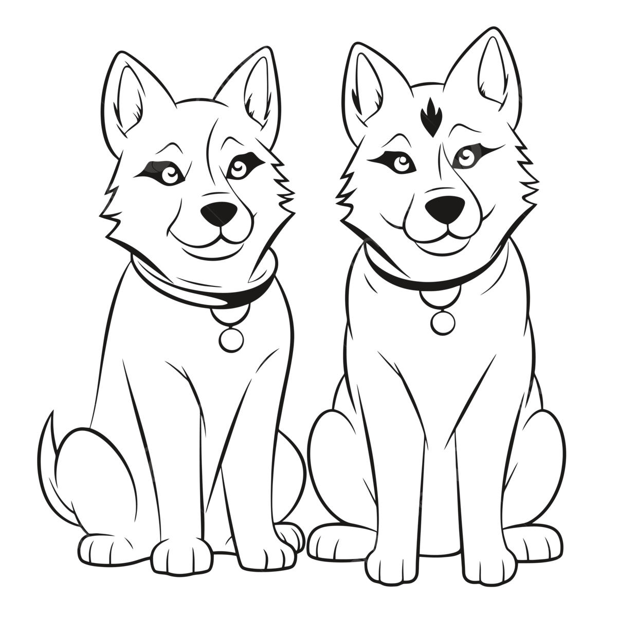 Two Husky Coloring Pages Outline Sketch Drawing Vector Wing Drawing Sky Drawing Ring Drawing PNG And Vector With Transparent Background For Free Download
