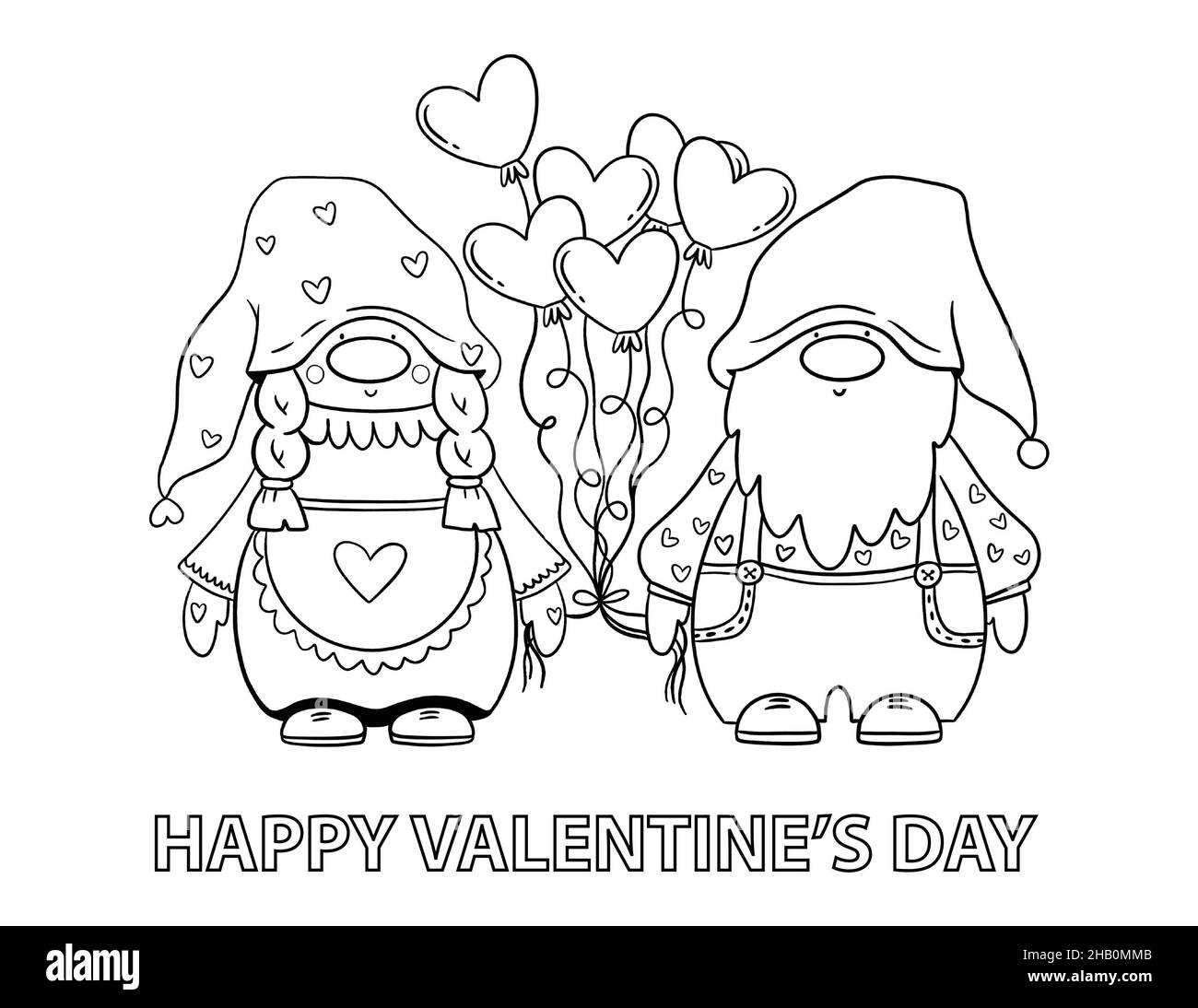 Valentine s Gnomes Coloring Book Page Happy Valentines Day Coloring Card For Kids Stock Photo Alamy