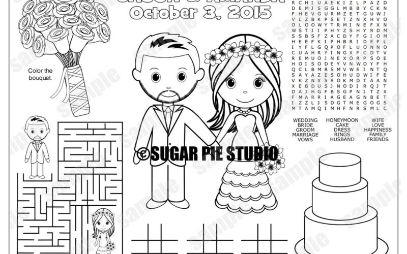 Wedding Favor Childrens Kids Coloring Page Activity Personalized Printable PDF Or JPEG File Etsy