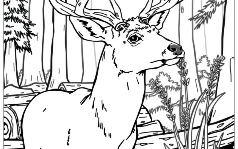Whitetail Deer Buck 2 Coloring Page Free PDF PNG Printable