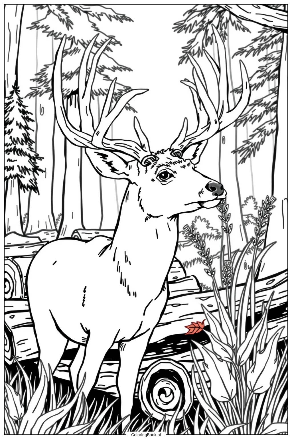 Whitetail Deer Buck 2 Coloring Page Free PDF PNG Printable 