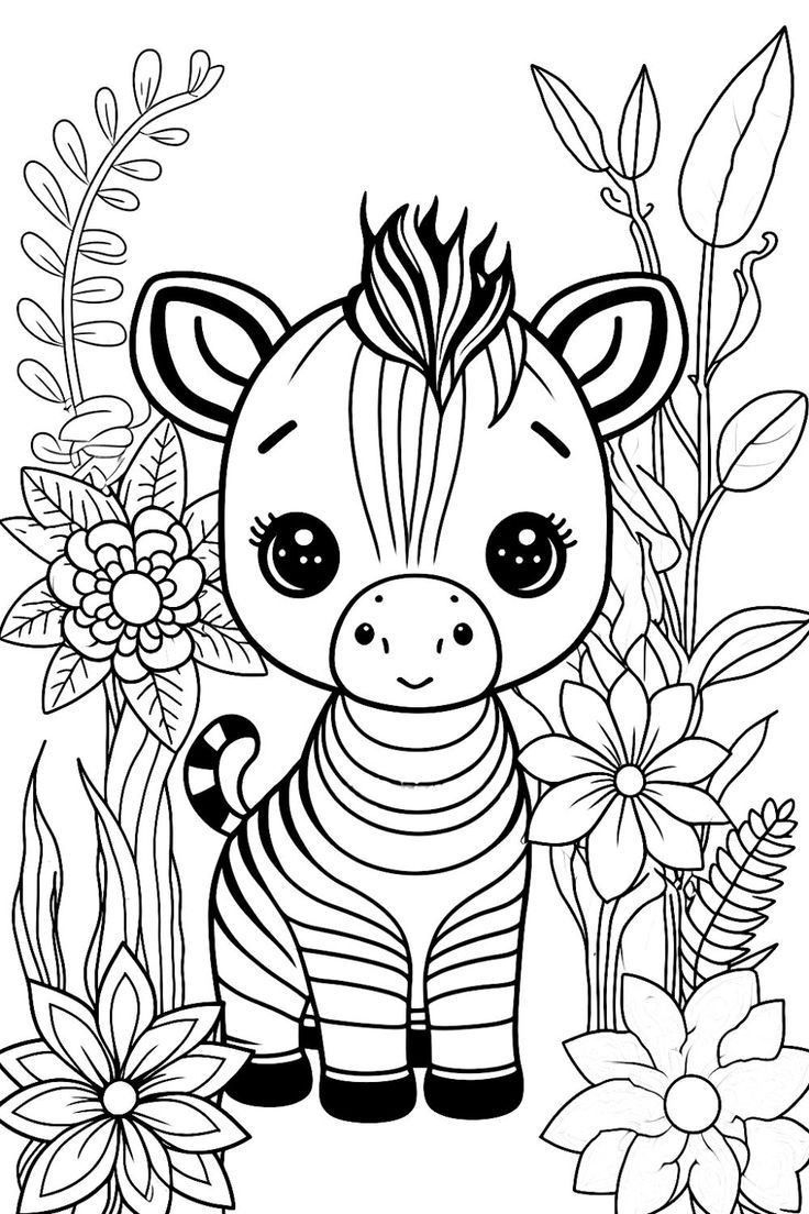 Zebra Coloring Page With Flowers Zebra Coloring Page With Flowers
