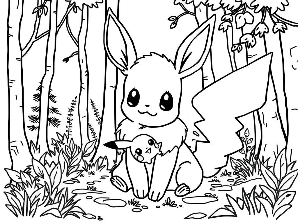 Eevee And Pikachu Coloring Page Free Printable Coloring Page