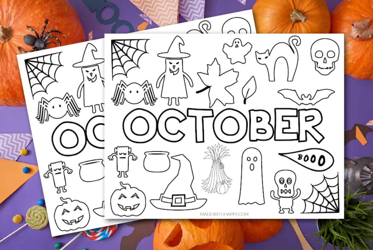 Free Printable October Coloring Page Made With HAPPY