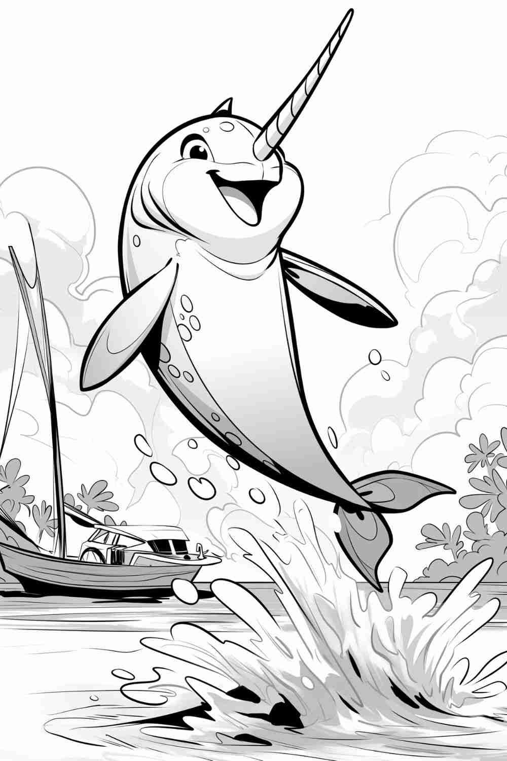 Fun Narwhal Coloring Page Free Printable For Kids Adults