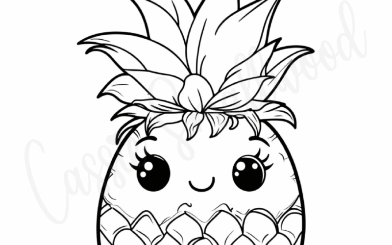 Kawaii Pineapple Coloring Page Cassie Smallwood