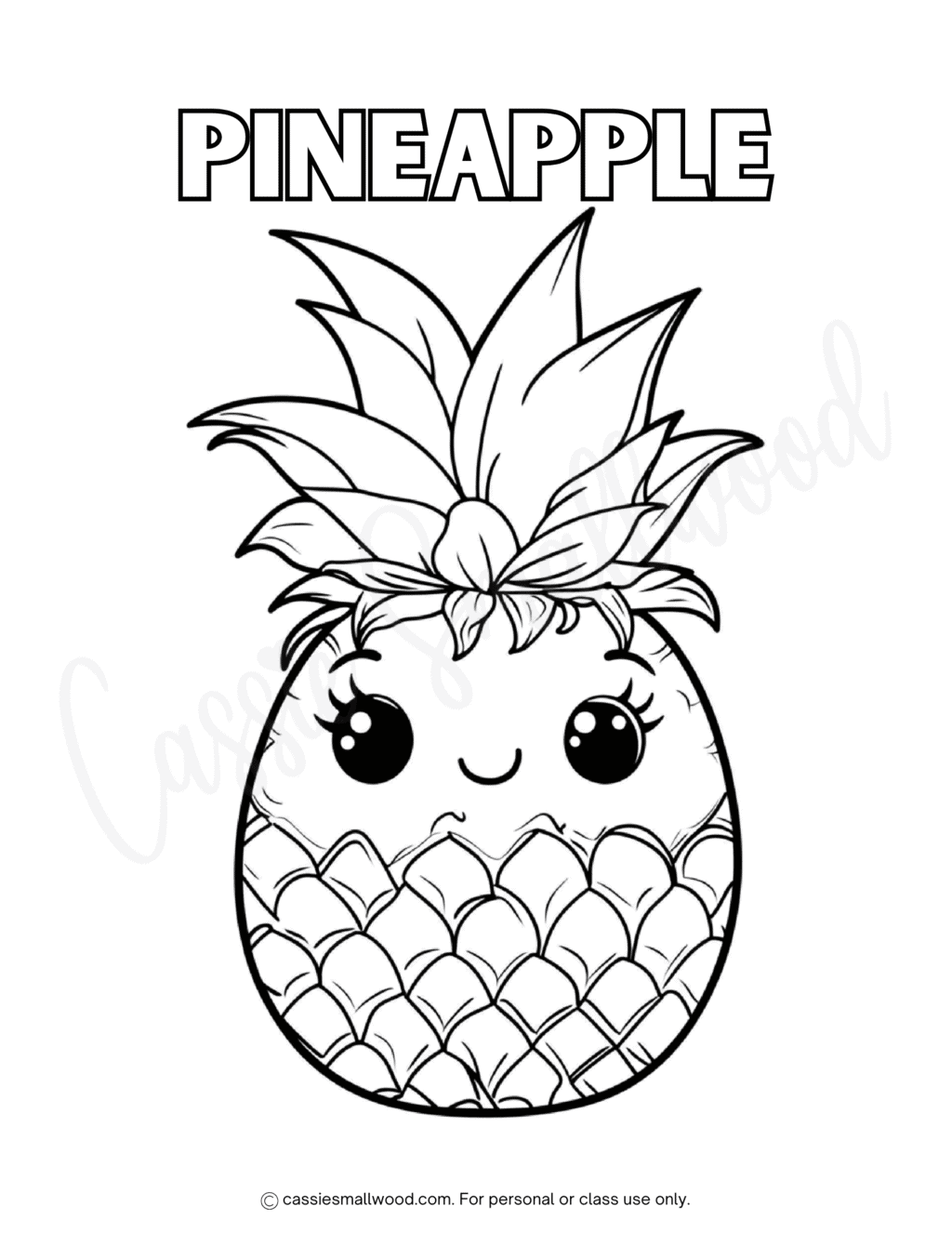 Kawaii Pineapple Coloring Page Cassie Smallwood