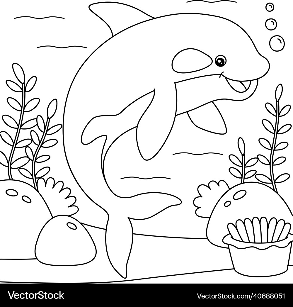 Killer Whale Coloring Page For Kids Royalty Free Vector
