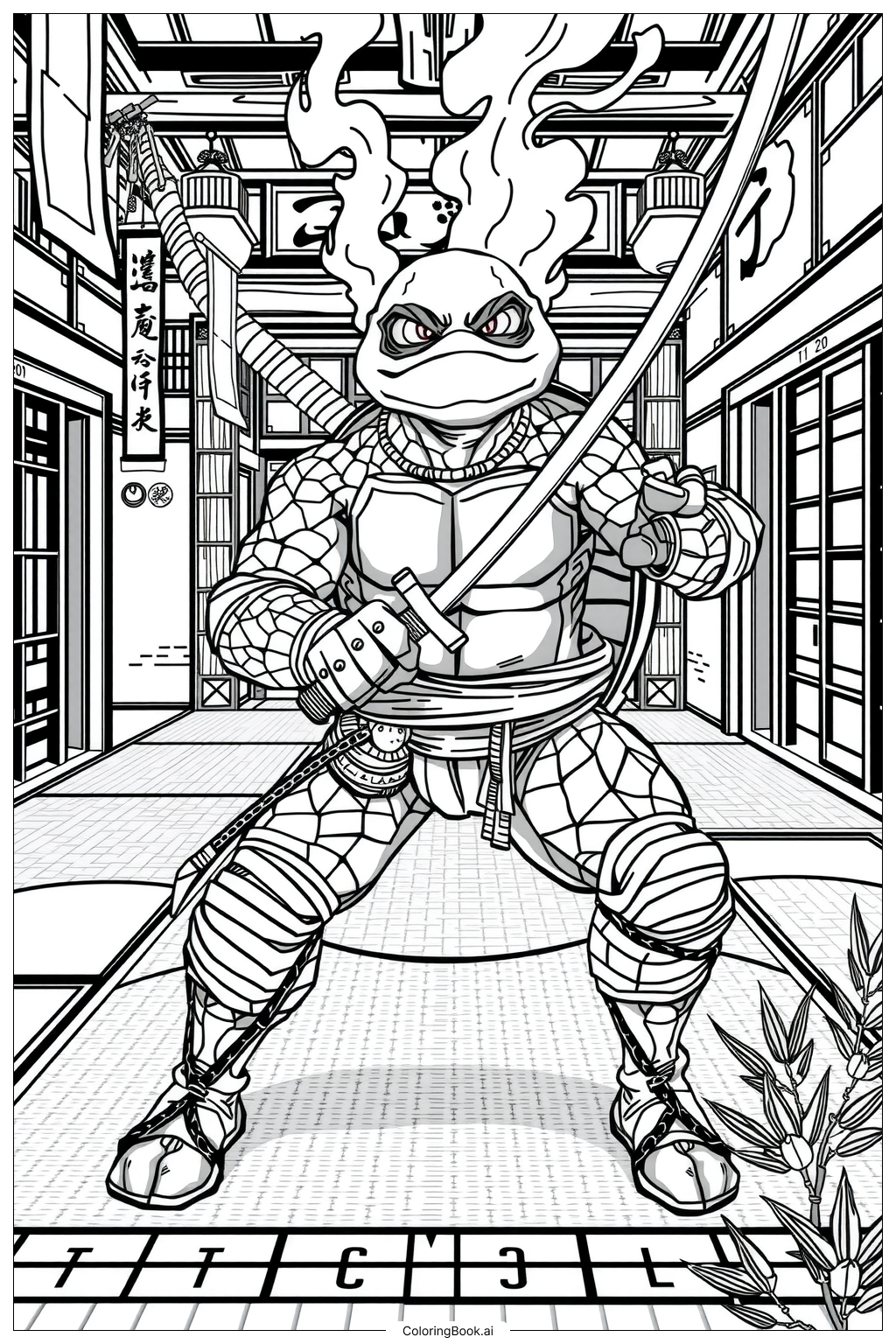 Ninja Turtle Training In Their Lair Coloring Page Free PDF PNG Printable 