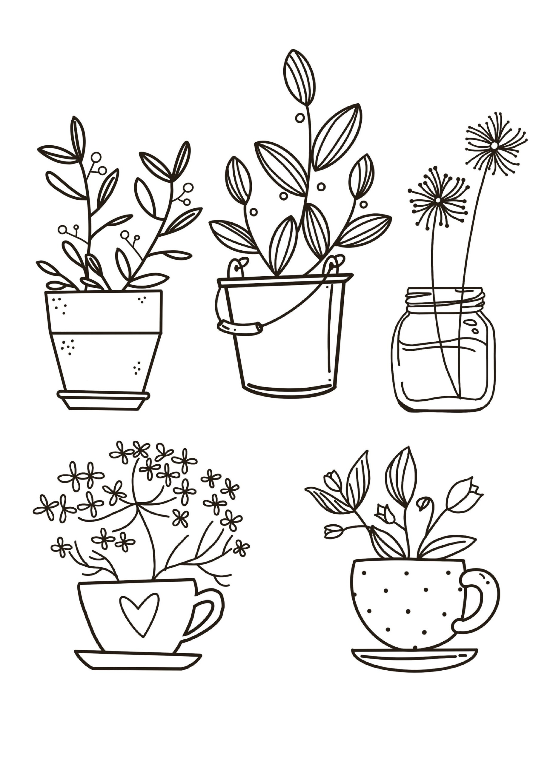 Plant Coloring Pages Relaxing Adult Kids Activity PDF Download Etsy