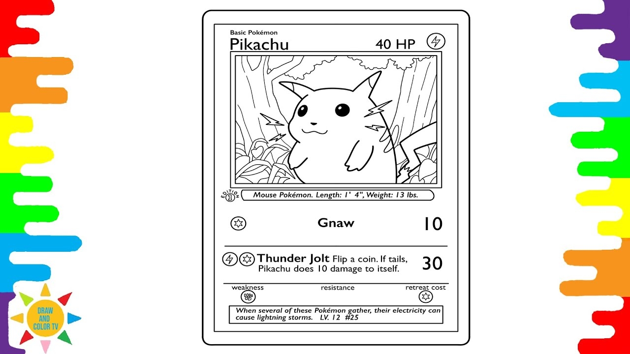 Pok mon Trading Card Coloring Pikachu 1st Edition Base Set Coloring Pages YouTube