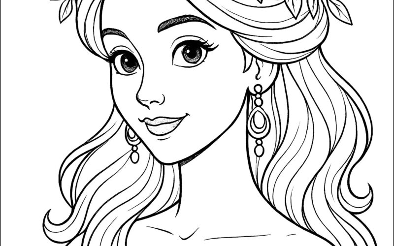 Pretty Princess With Flower Crown Princess Coloring Pages