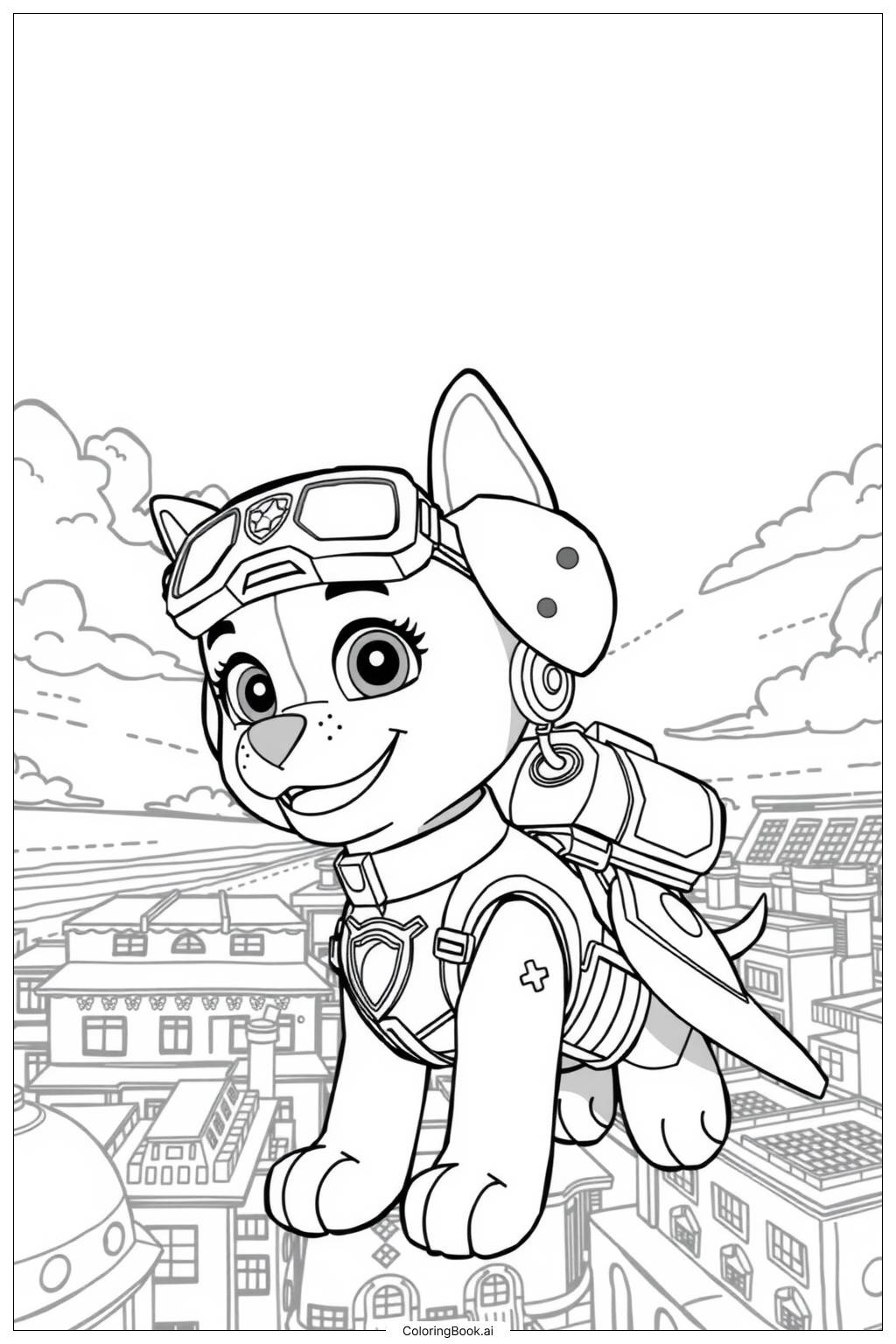 Skye Paw Patrol Flying High Coloring Page Free PDF PNG Printable 
