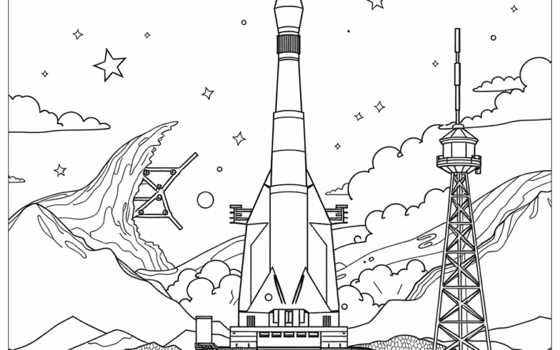 Space Rocket Launch Coloring Page Free PDF PNG Printable