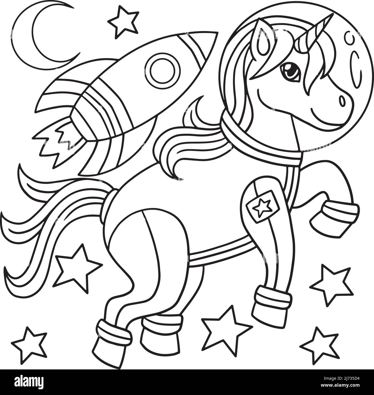 Unicorn Astronaut In Space Coloring Page For Kids Stock Vector Image Art Alamy